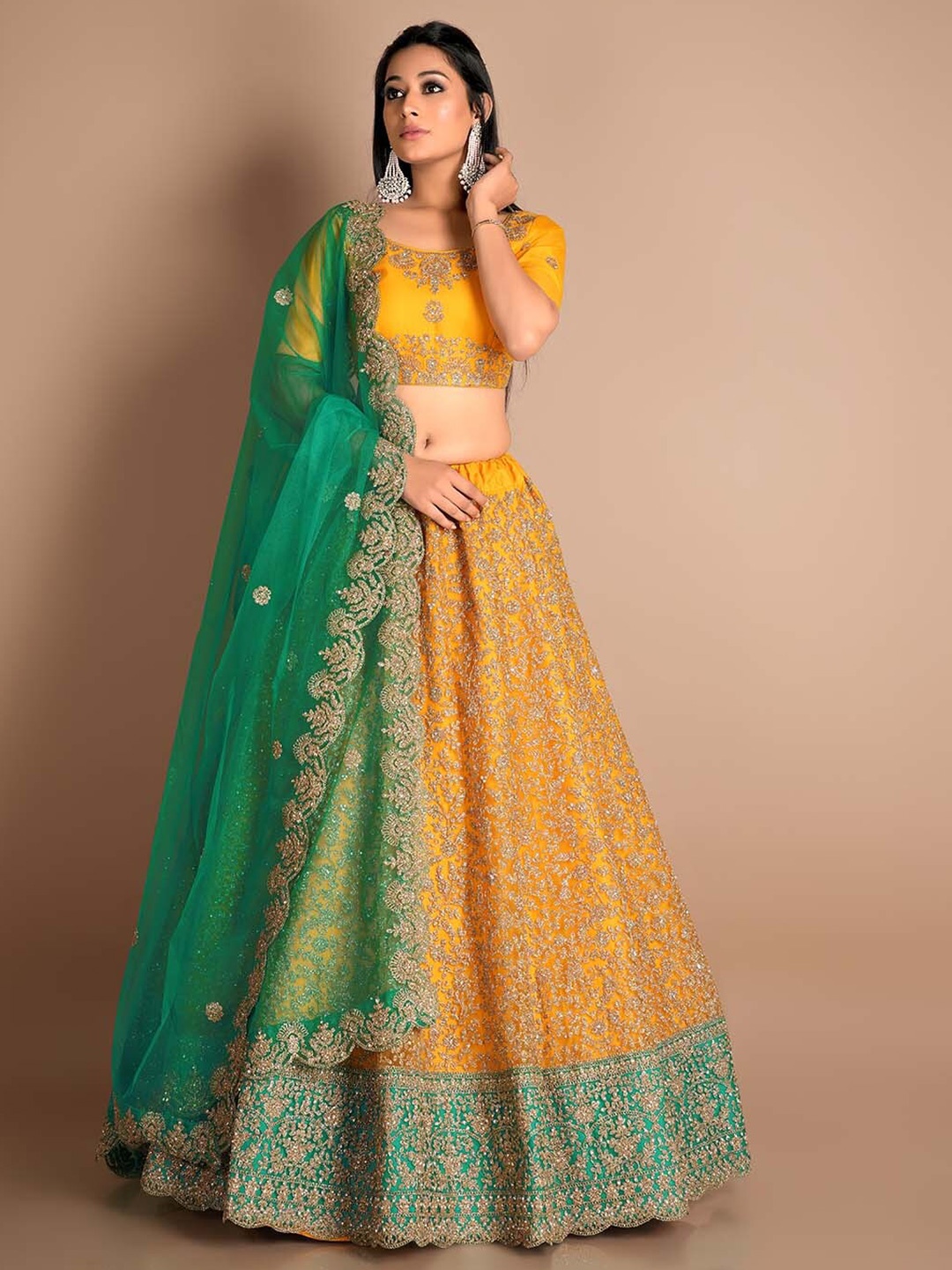 

HALFSAREE STUDIO Embroidered Semi-Stitched Lehenga Choli With Dupatta, Yellow