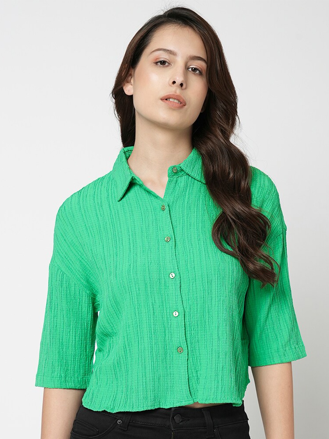 

Vero Moda Textured Drop-Shoulder Casual Shirt, Green