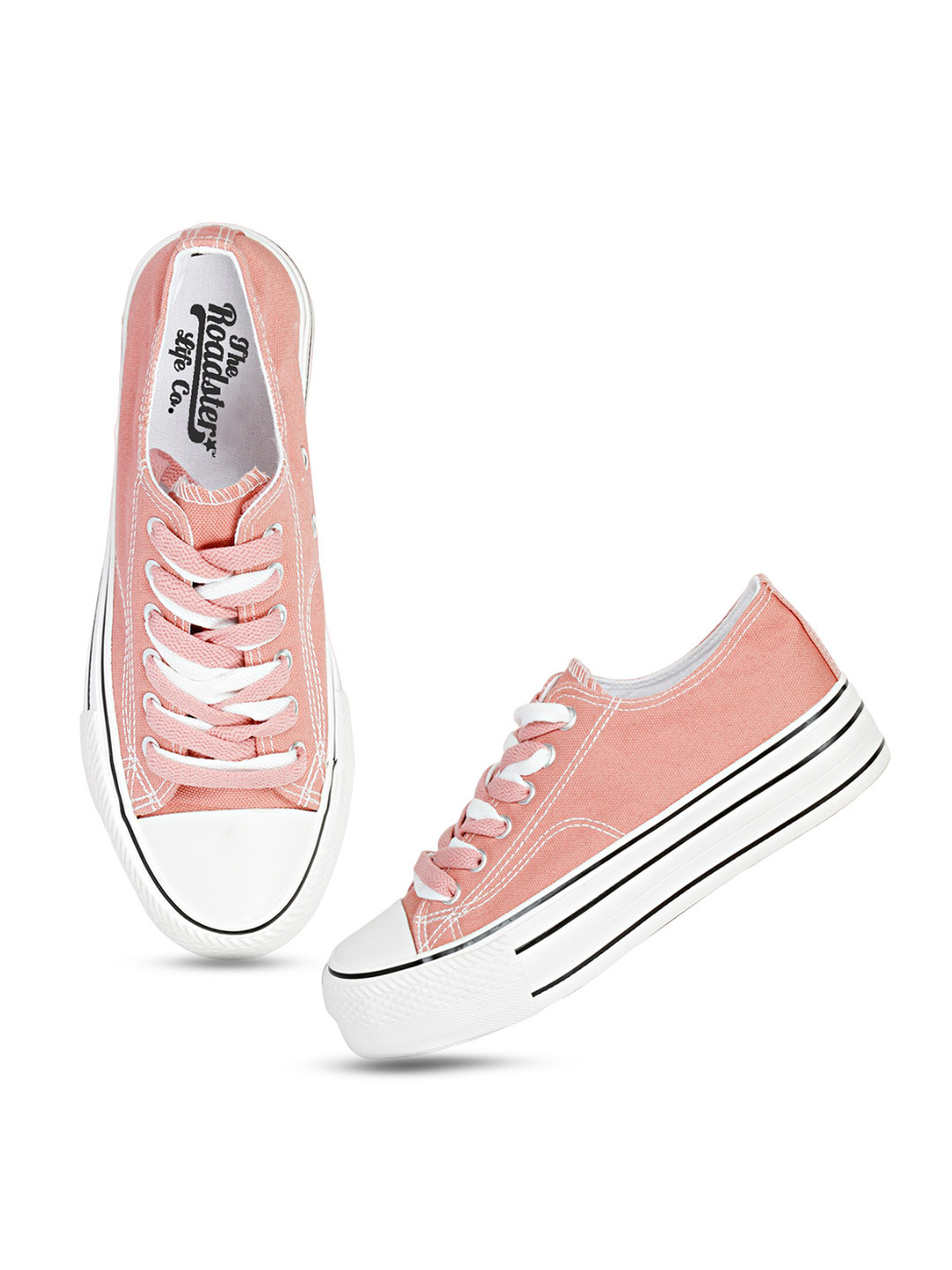 

The Roadster Lifestyle Co. Women Textured Lightweight Canvas Lace-Up Sneakers, Peach