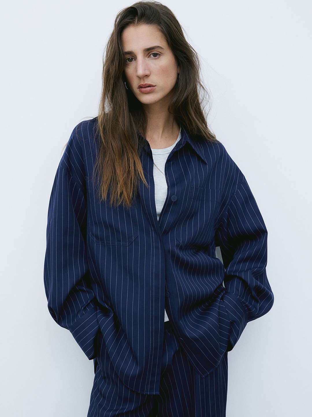 

H&M Oversized Twill Shirt, Blue