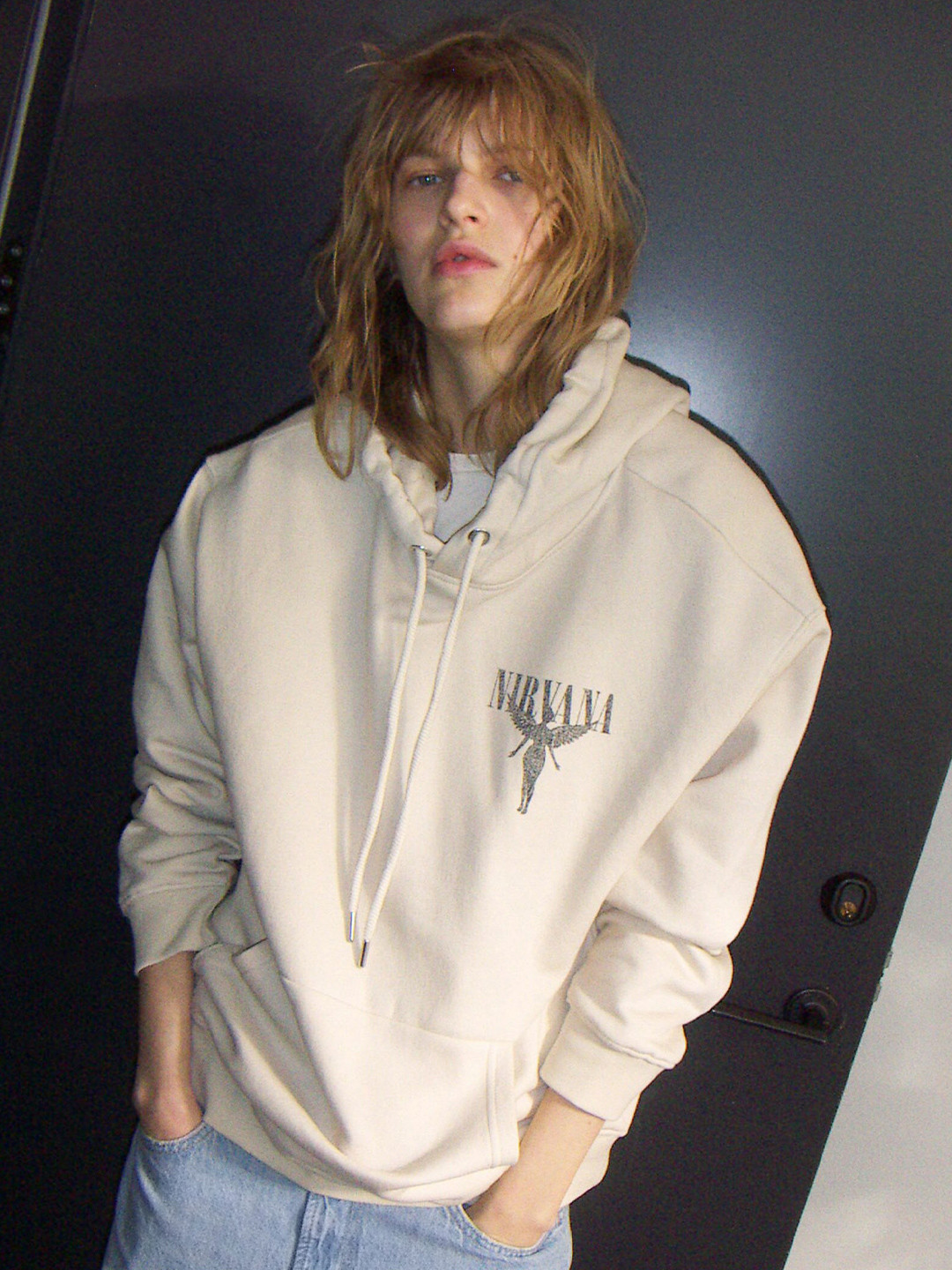 

H&M Nirvana Motif-Front Hoodie, Beige