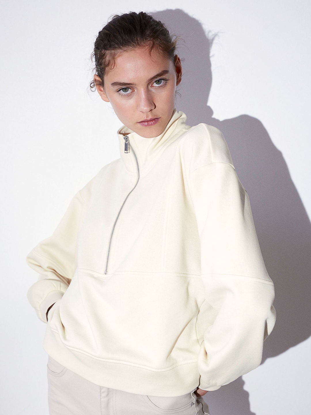 

H&M Zip-Top Loose-Fit Sweatshirt, White