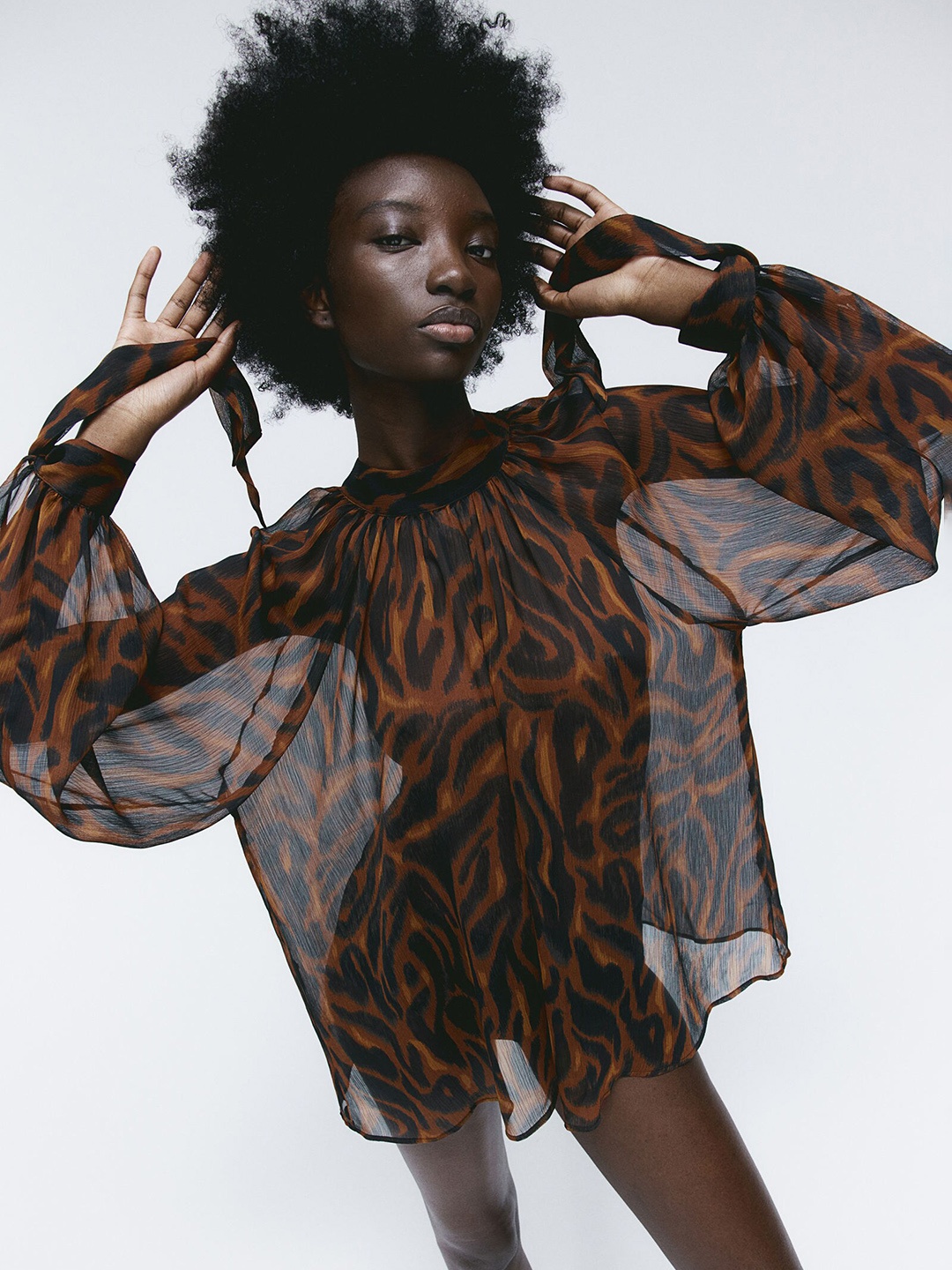 

H&M Bow-Detailed Crepe Blouse, Brown