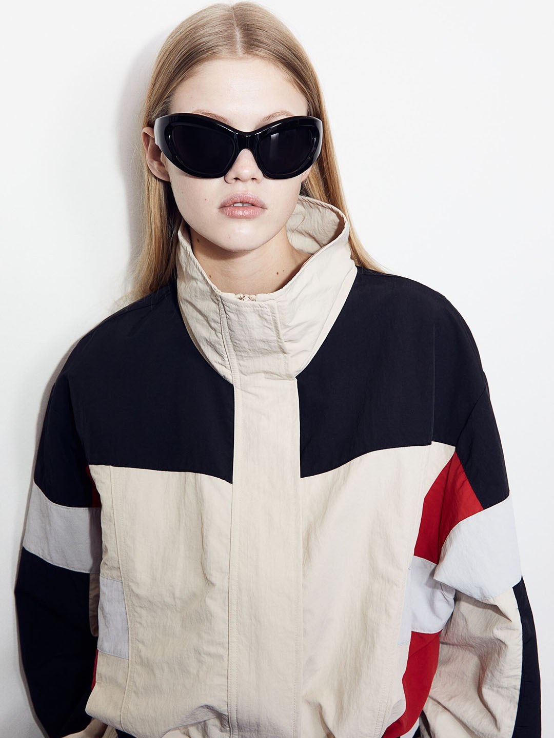 

H&M Colourblocked Loose Fit Windbreaker Jacket, Beige