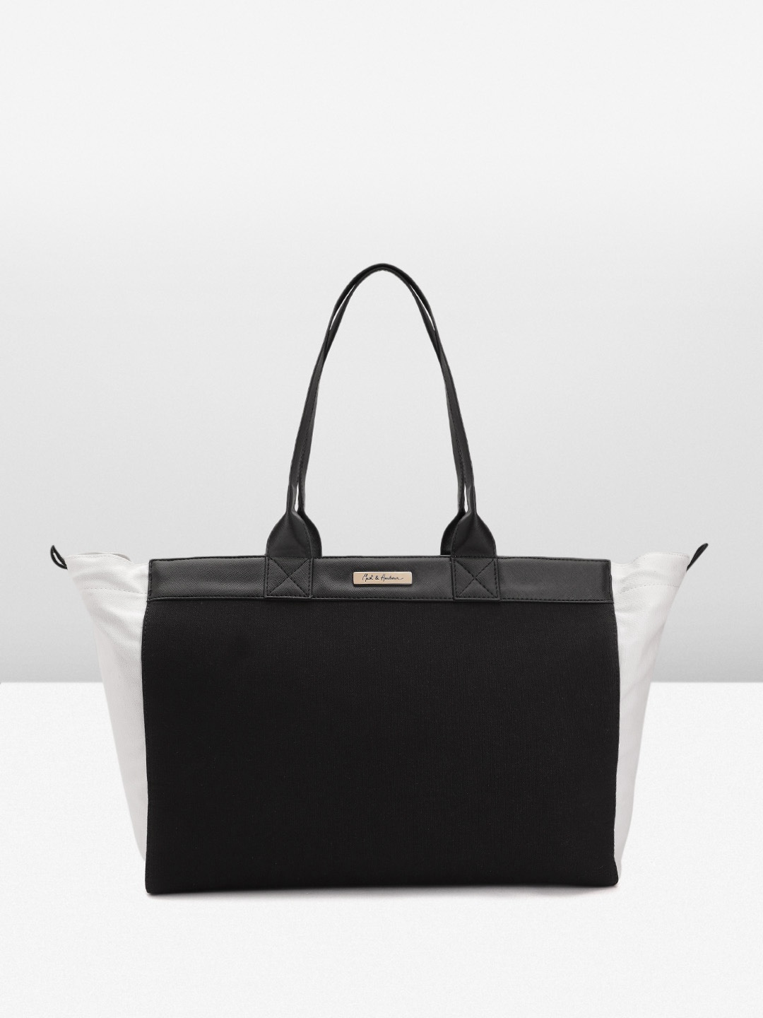 

Mast & Harbour Colourblocked Oversized Structured Shoulder Bag, Off white