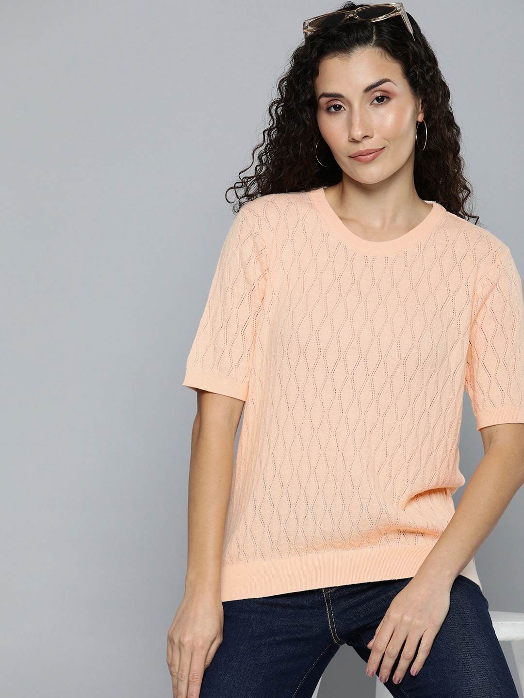 

Levis Self Design Open Knit Pullover Sweaters, Peach