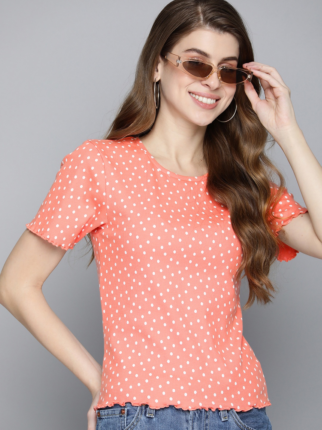 

Levis Polka Dot Printed Ribbed T-shirt, Coral