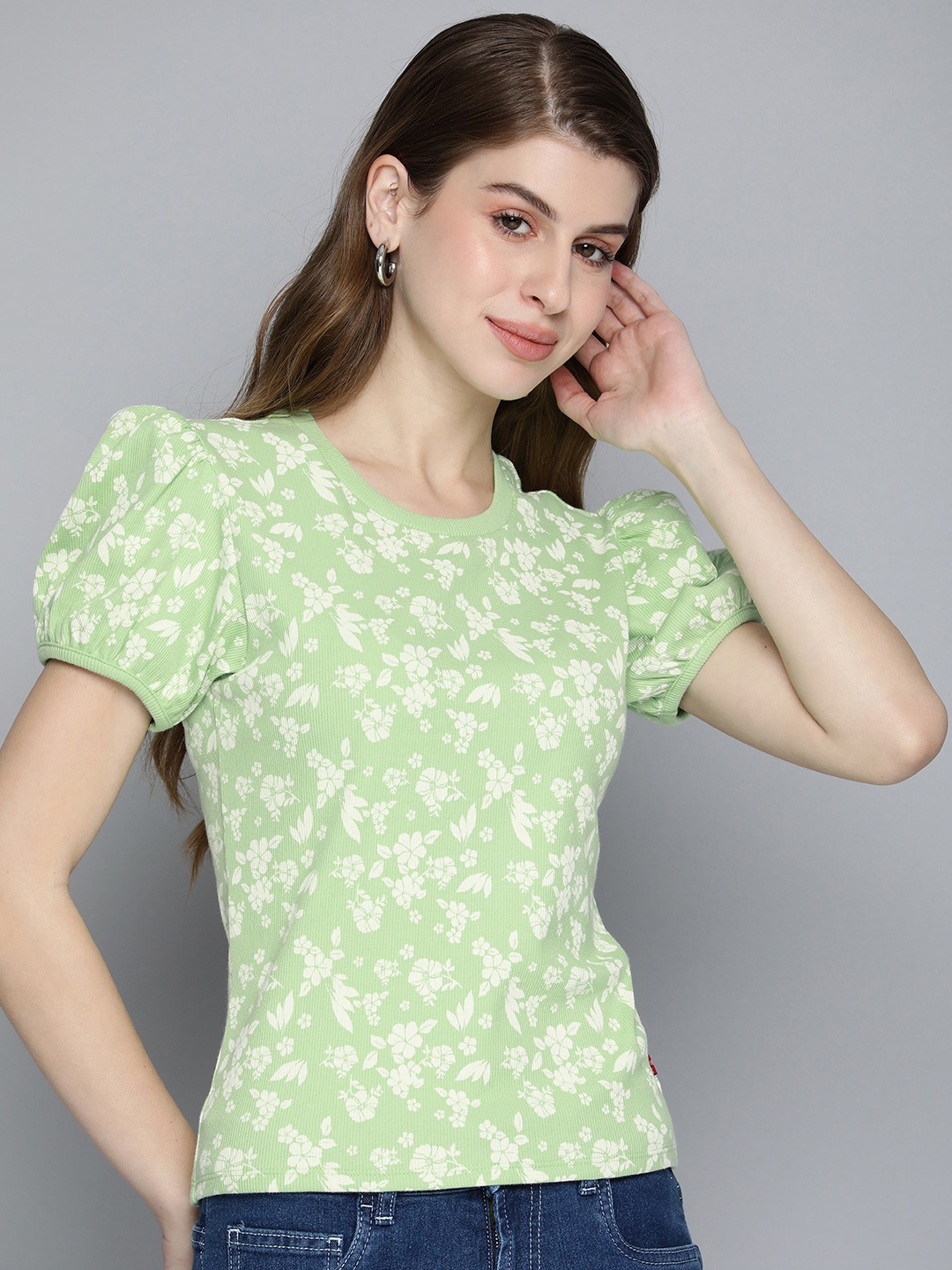 

Levis Floral Print Puff Sleeve Top, Green