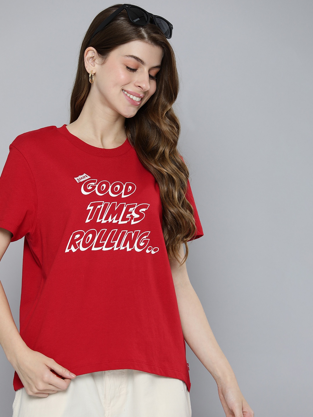

Levis Typography Printed Pure Cotton T-shirt, Red