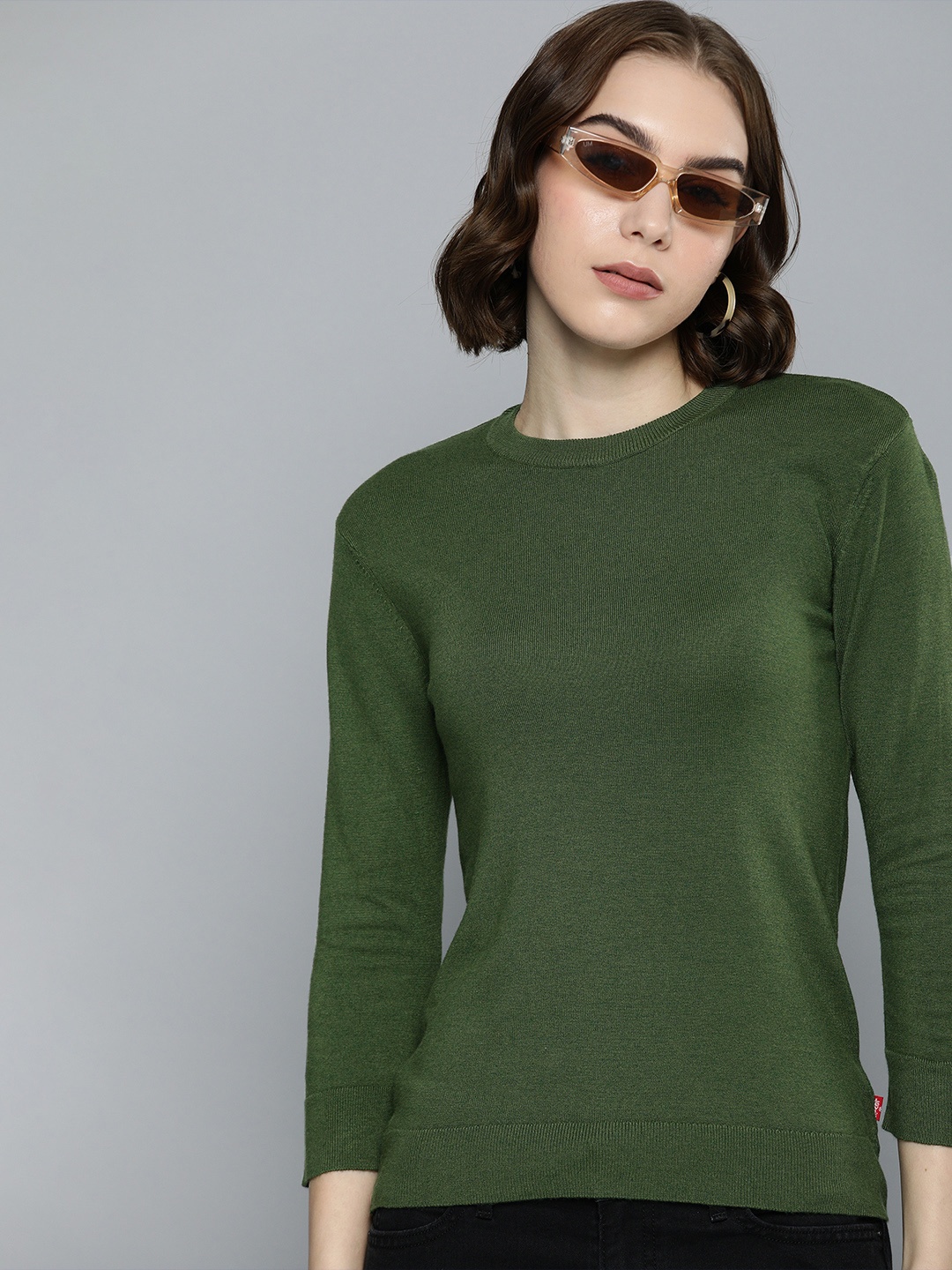 

Levis Round Neck Knitted Solid Pullover, Green