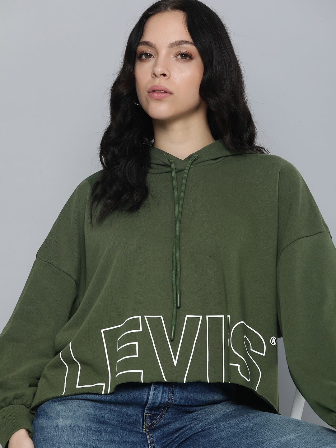 

Levis Brand Logo Printed Hooded Sweatshirt, Green
