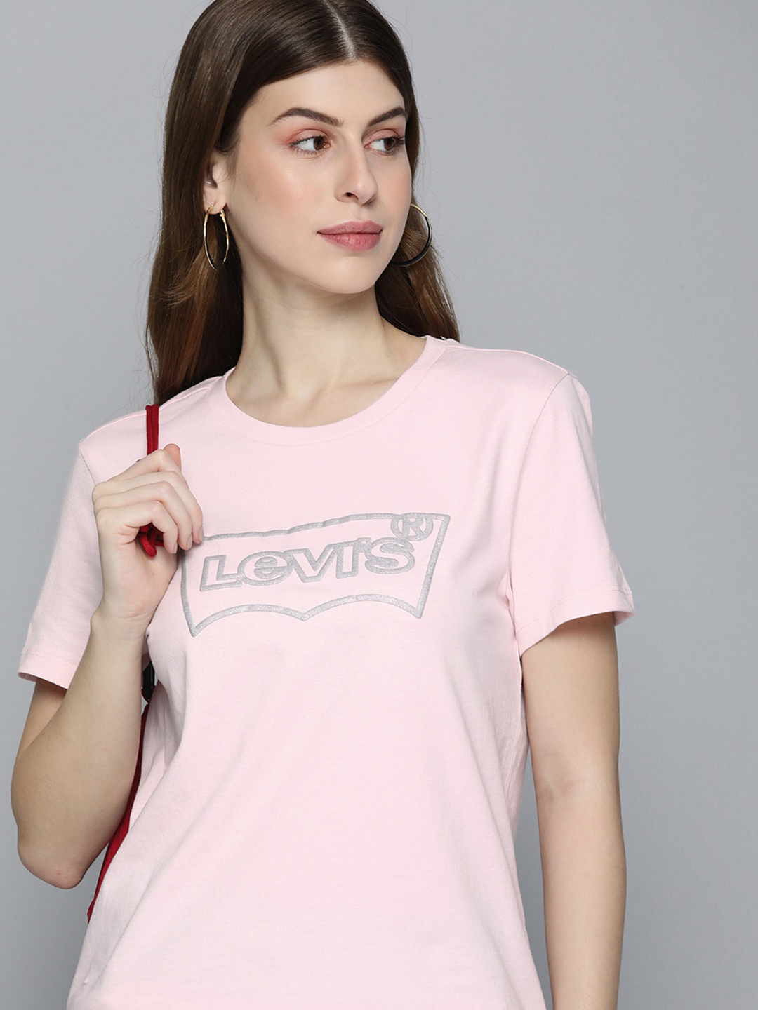 

Levis Pure Cotton Brand Logo Printed Casual T-shirt, Pink