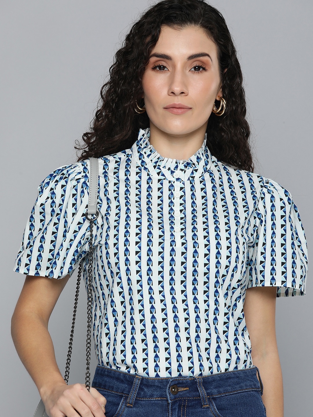 

Levis Pure Cotton Striped Band Collar Top, White