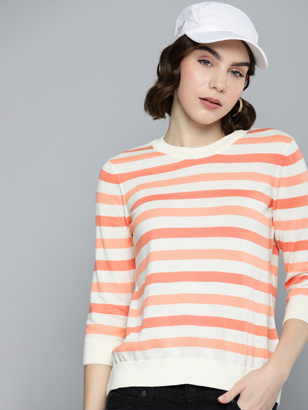 

Levis Round Neck Knitted Striped Pullover, Peach