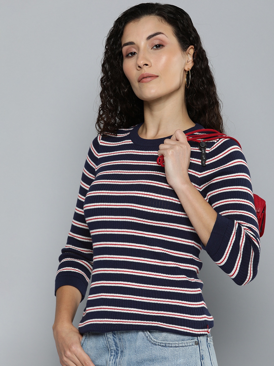 

Levis Long Sleeves Striped Pullover Sweaters, Navy blue