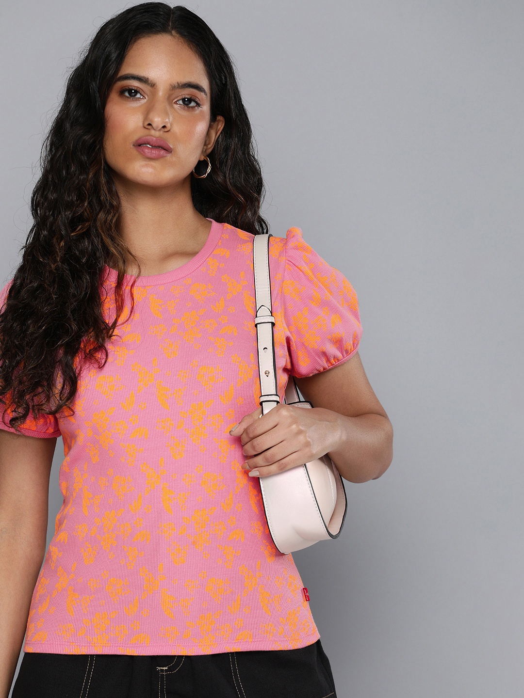

Levis Floral Print Puff Sleeve Top, Pink