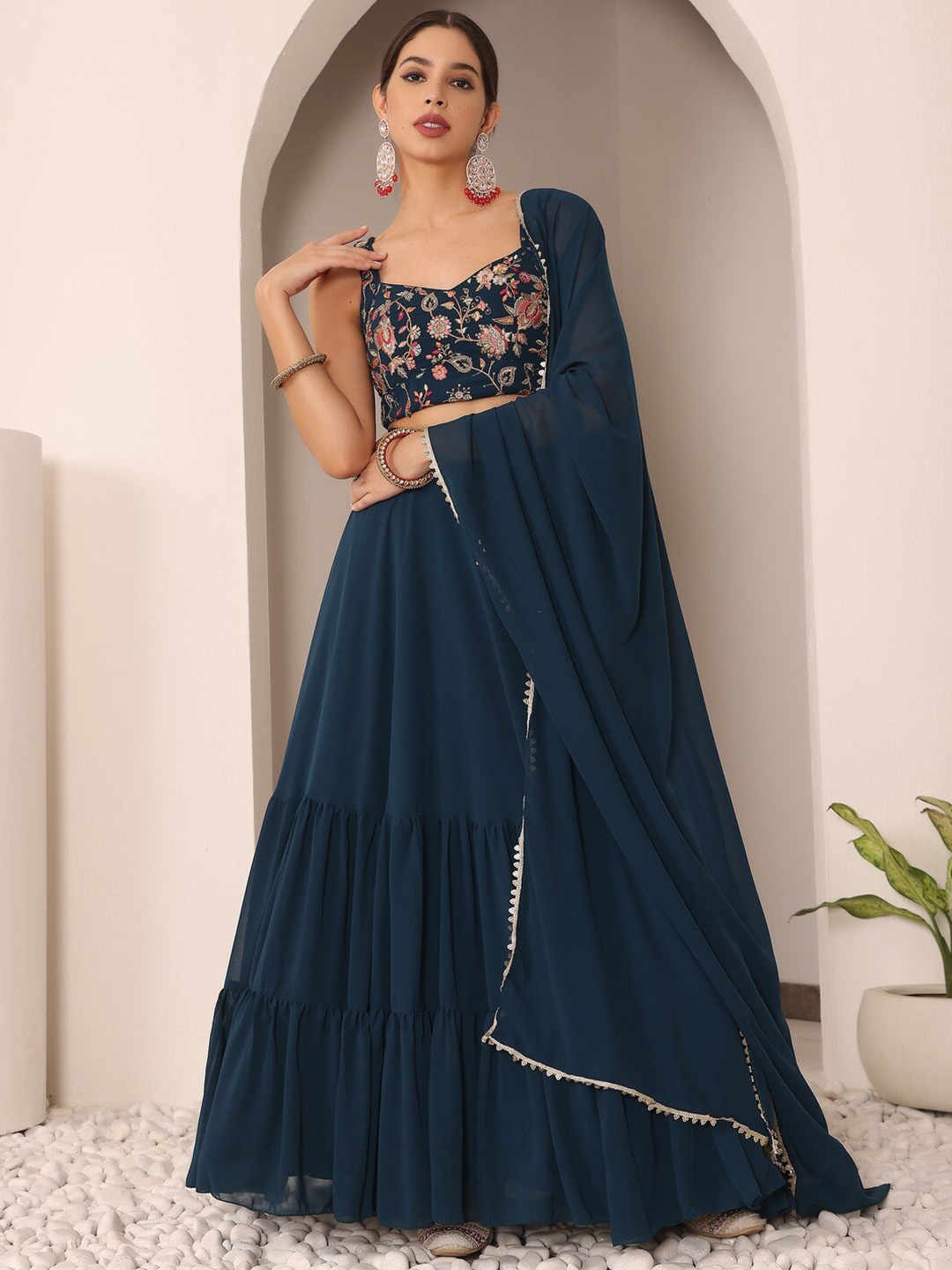 

Ethnovog Ready to Wear Lehenga & Blouse With Dupatta, Blue