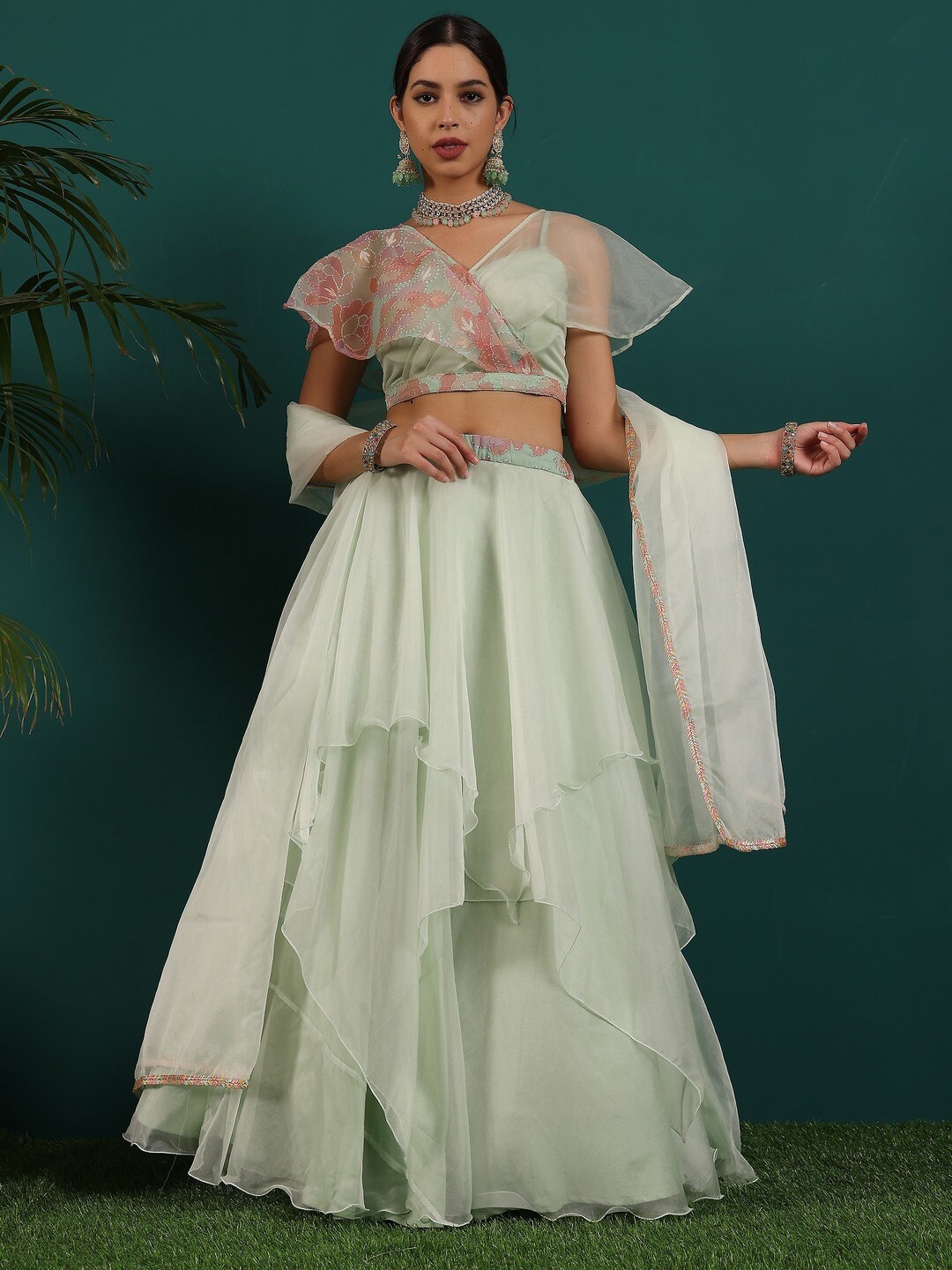 

Ethnovog Ready to Wear Lehenga & Blouse With Dupatta, Green