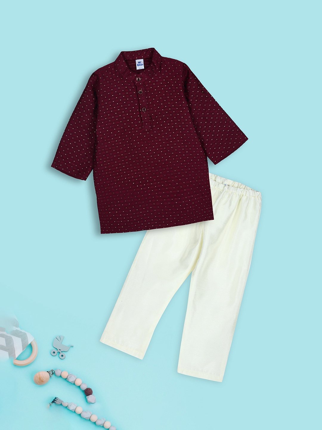 

V-Mart Infant Boys Ethnic Motifs Printed Pure Cotton Kurta & Pyjama, Maroon