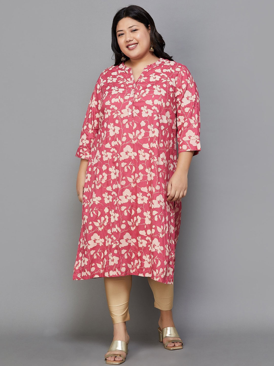 

Moiree by Lifestyle Plus Size Floral Printed Kurta, Coral