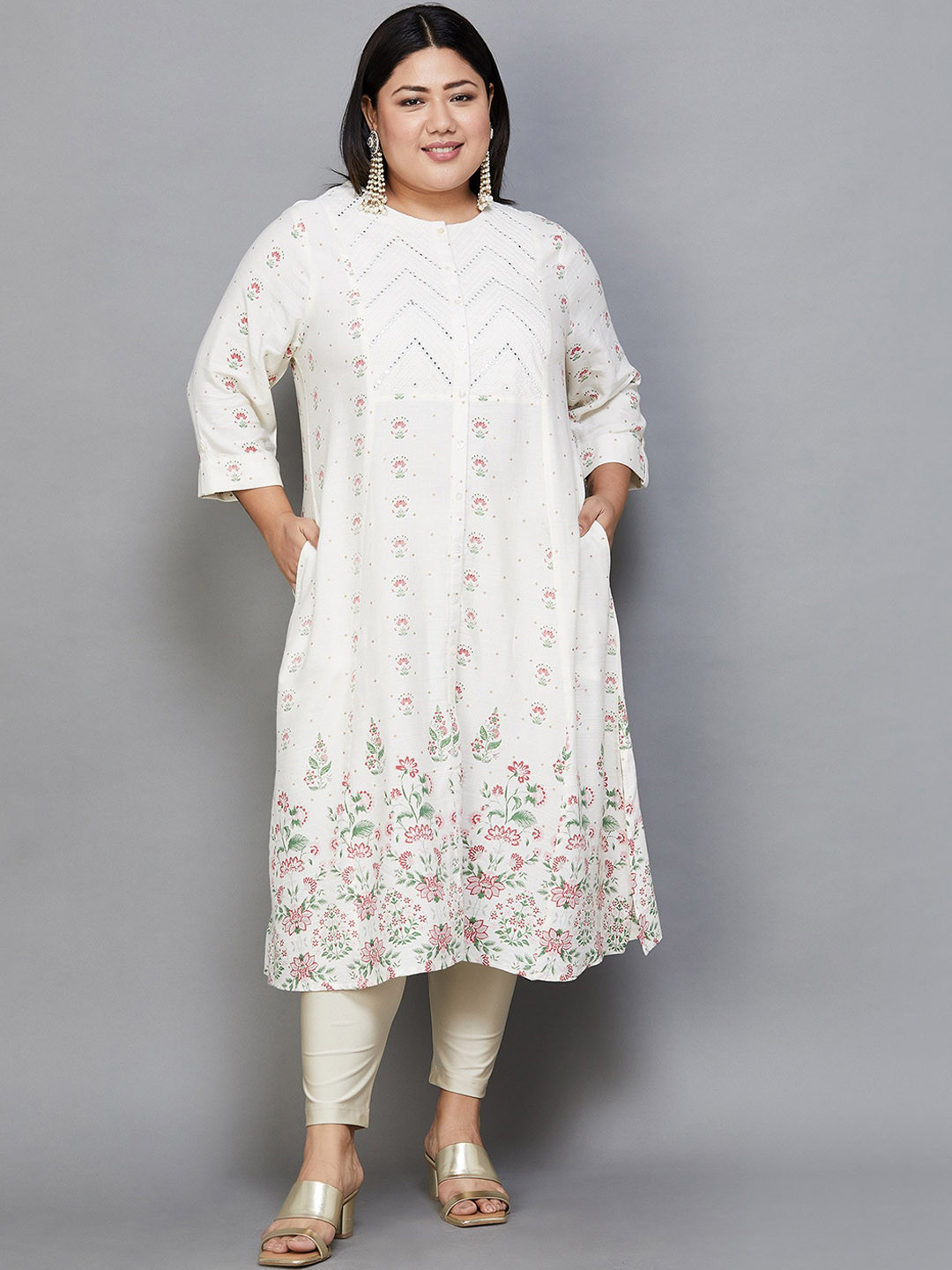 

Moiree by Lifestyle Plus Size Ethnic Motifs Printed A-Line Kurta, Off white