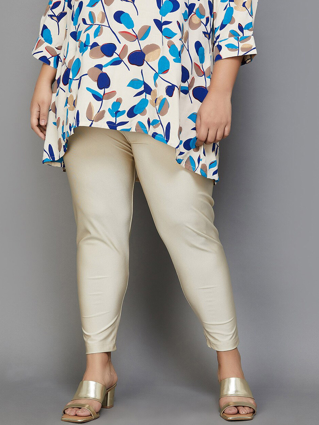 

Moiree by Lifestyle Plus Size Shimmer Ankle Length Leggings, Cream