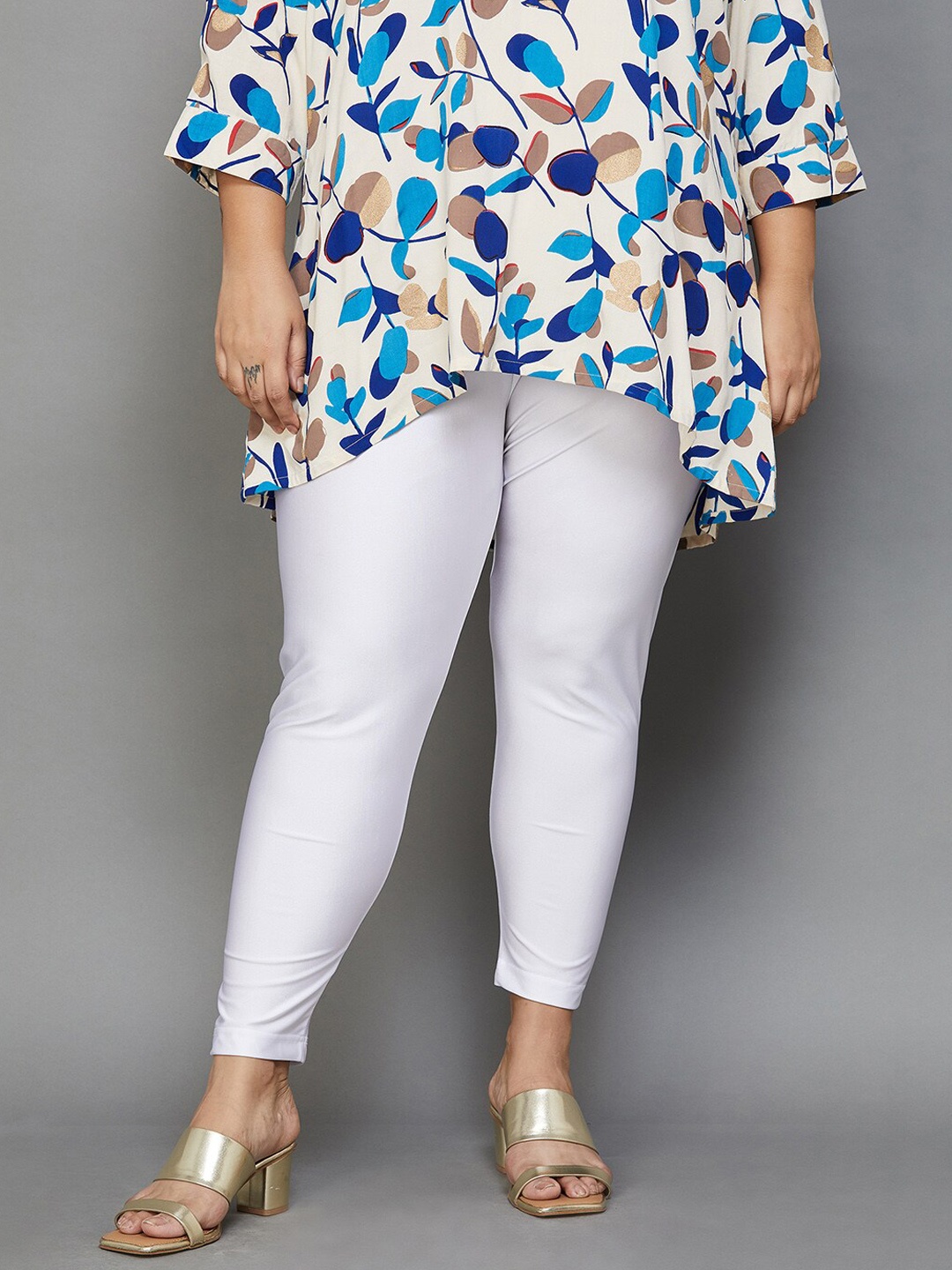 

Moiree by Lifestyle Plus Size Shimmer Ankle Length Leggings, White