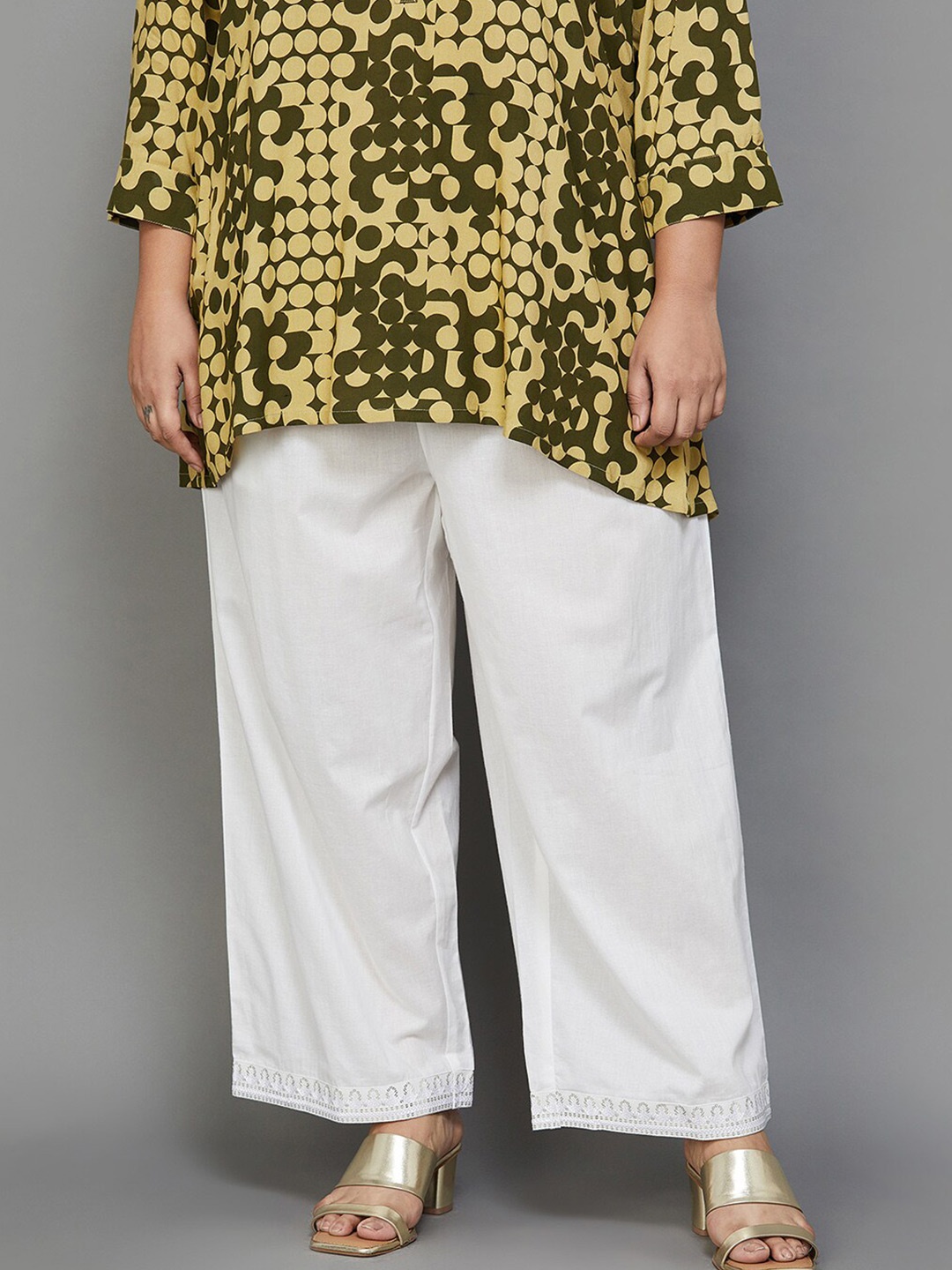 

Moiree by Lifestyle Plus Size Cotton Straight Ethnic Palazzos, White
