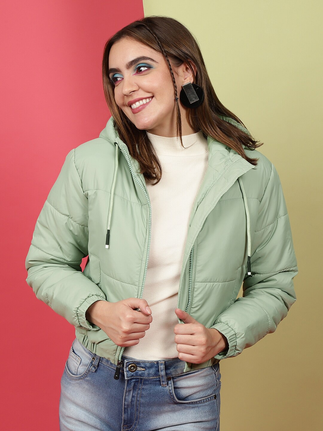 

Freehand by The Indian Garage Co Hooded Crop Padded Jacket, Green