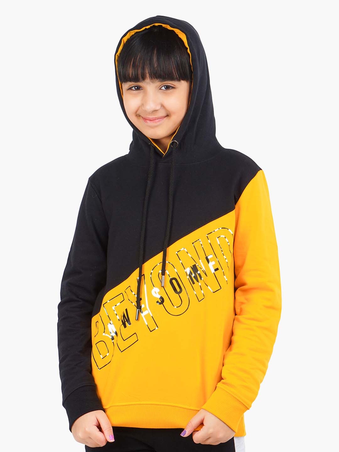 

ariel Girls Colourblocked Hooded Cotton Sweatshirt, Black