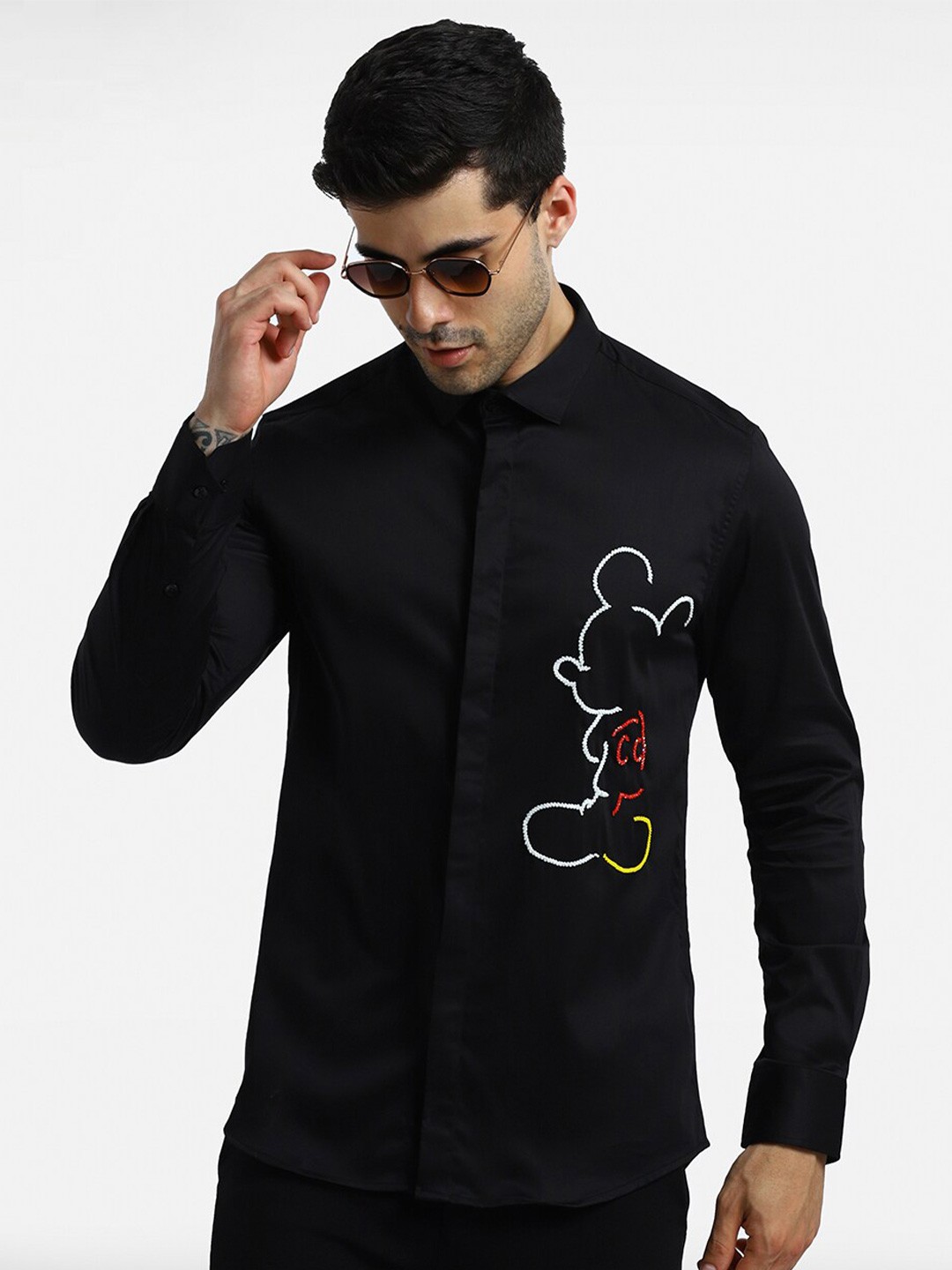 

Komal Kothari India Slim Fit Embellished Cotton Casual Shirt, Black