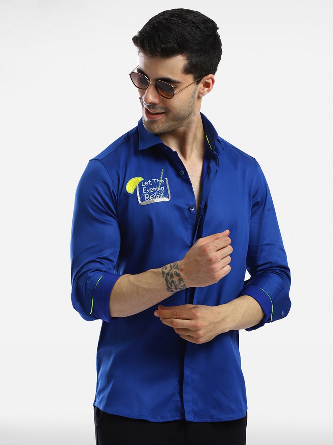 

Komal Kothari India Slim Fit Embellished Cotton Casual Shirt, Blue