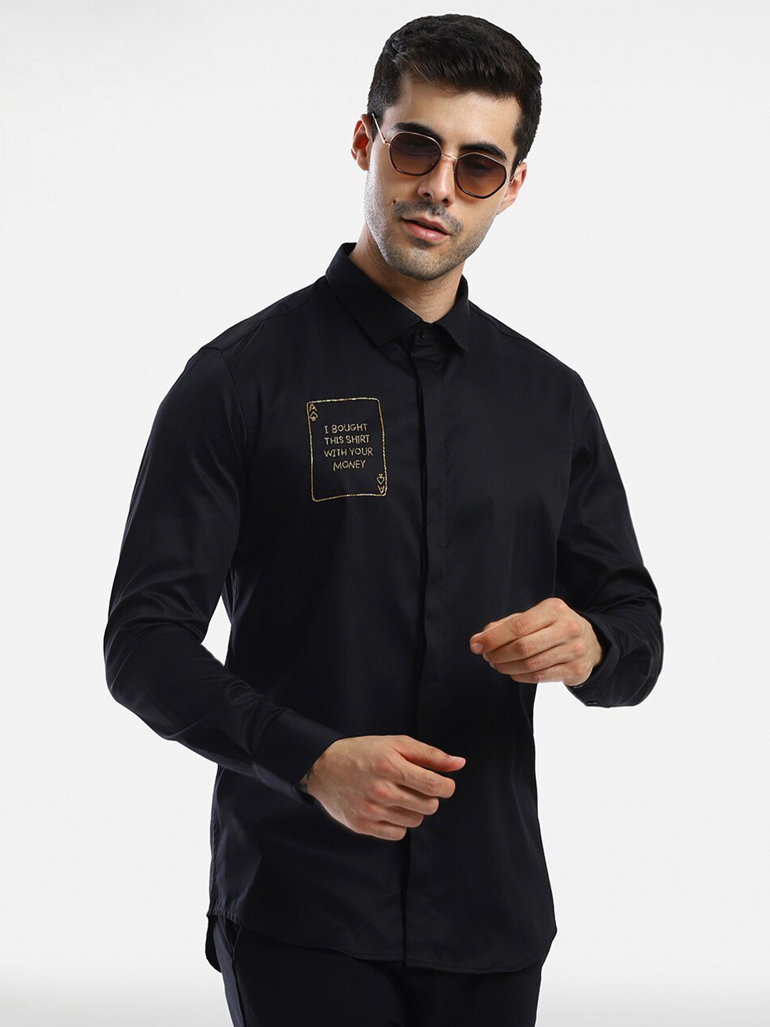 

Komal Kothari India Slim Fit Embellished Cotton Casual Shirt, Black