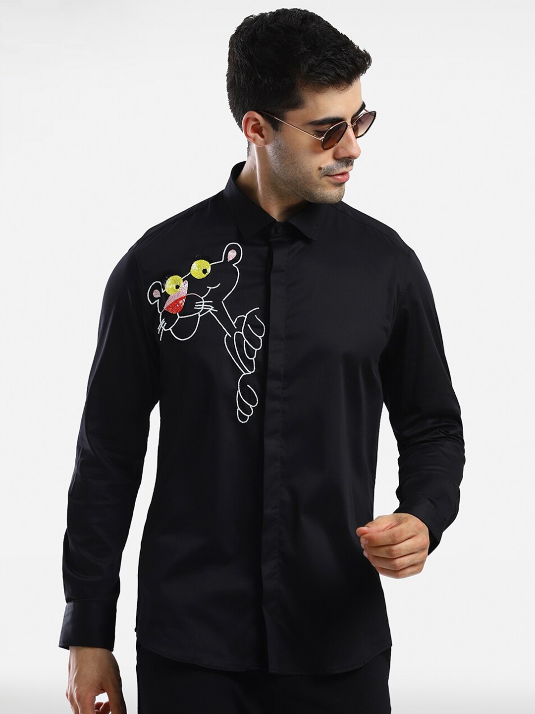 

Komal Kothari India Slim Fit The Pink Panther Embellished Cotton Party Shirt, Black