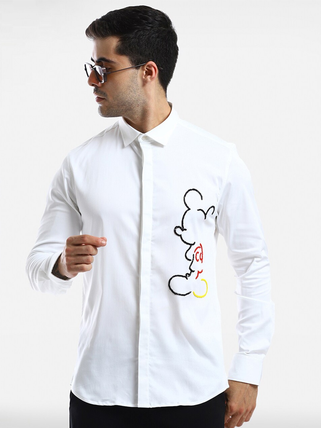 

Komal Kothari India Slim Fit Mickey Mouse Embellished Cotton Party Shirt, White