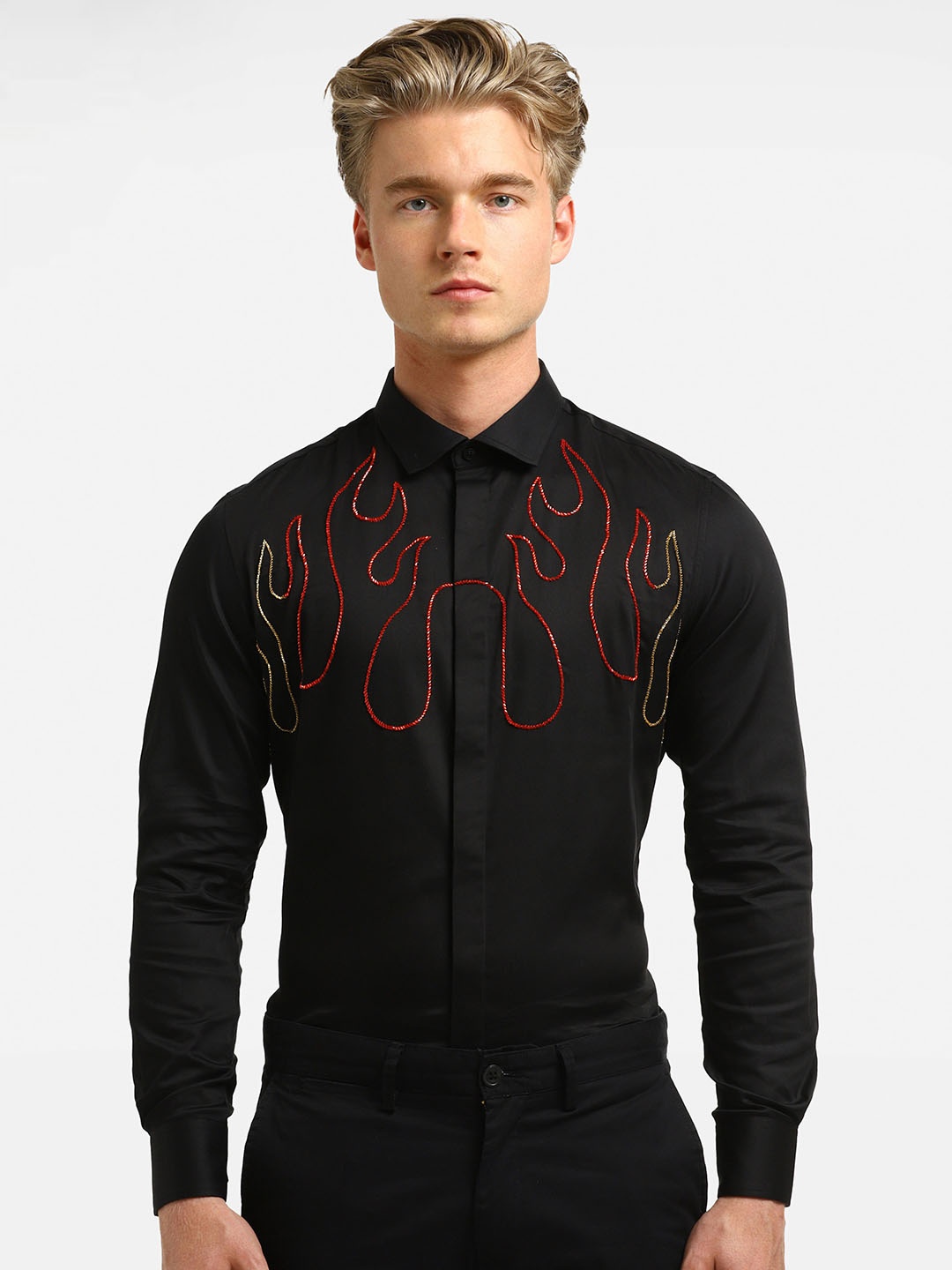 

Komal Kothari India Slim Fit Embellished Cotton Casual Shirt, Black