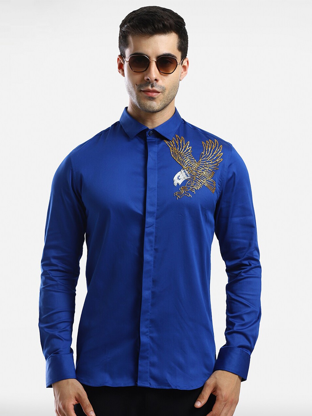 

Komal Kothari India Slim Fit Embellished Cotton Party Shirt, Blue