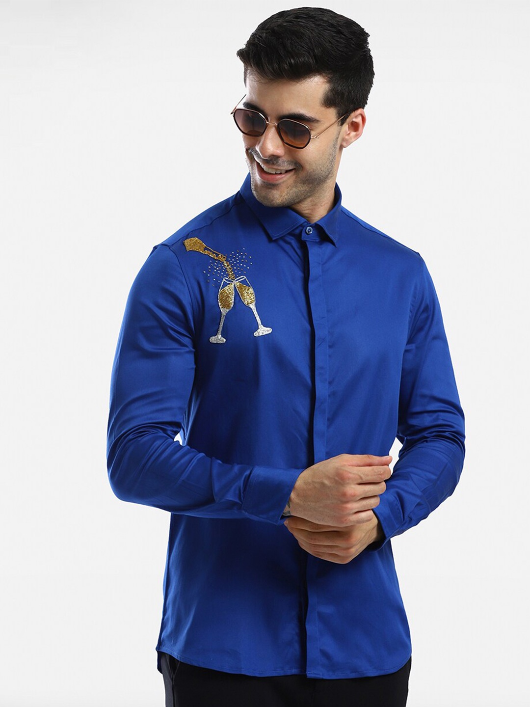 

Komal Kothari India Slim Fit Embellished Cotton Party Shirt, Blue