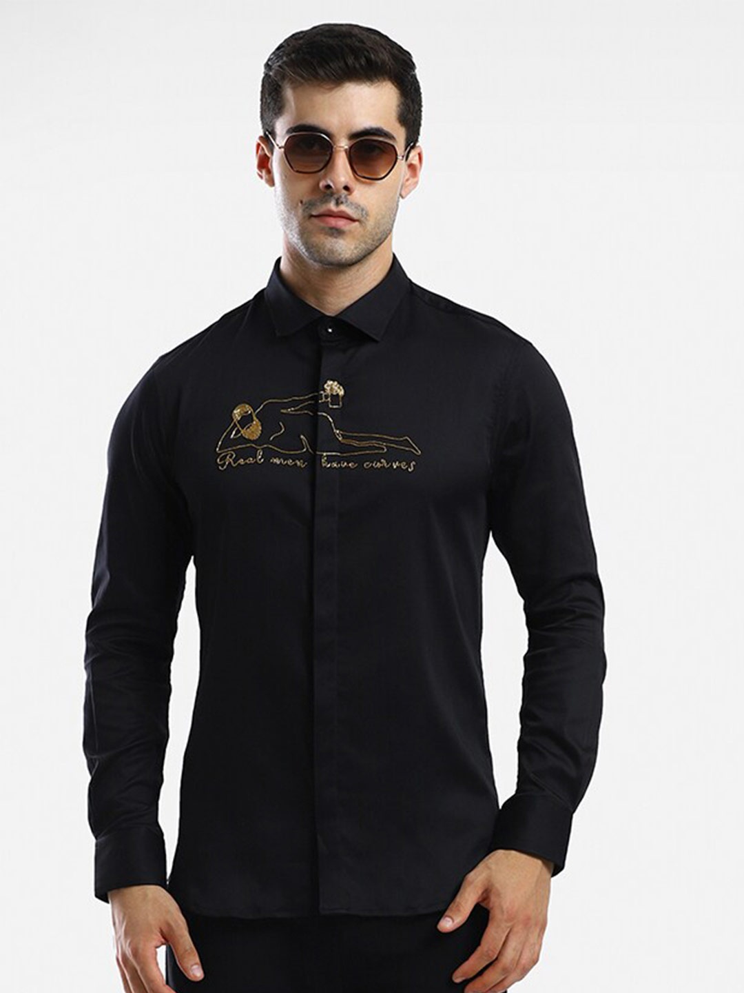 

Komal Kothari India Slim Fit Embellished Cotton Casual Shirt, Black