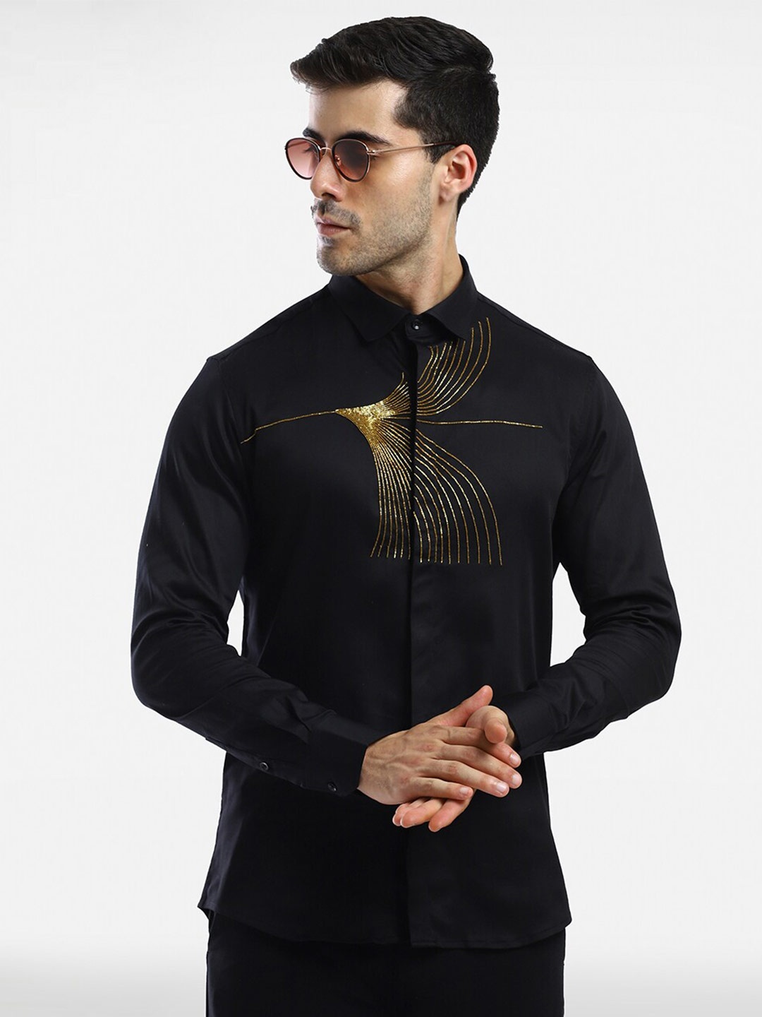 

Komal Kothari India Slim Fit Embellished Cotton Party Shirt, Black