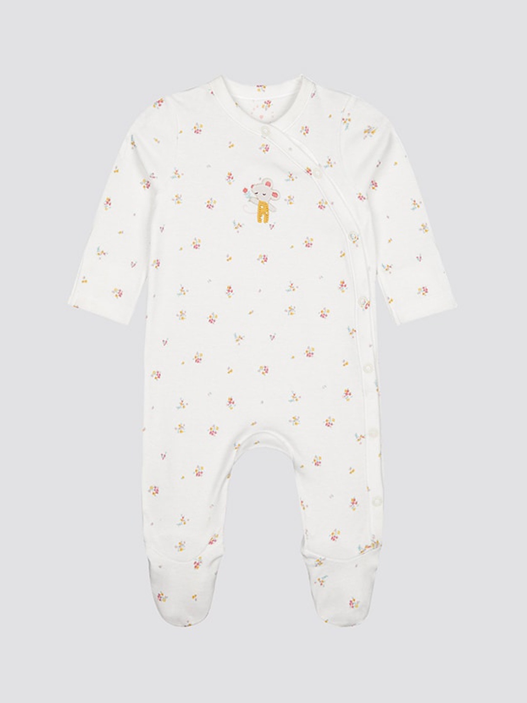

mothercare Infants Floral Printed Pure Cotton Sleepsuit, White