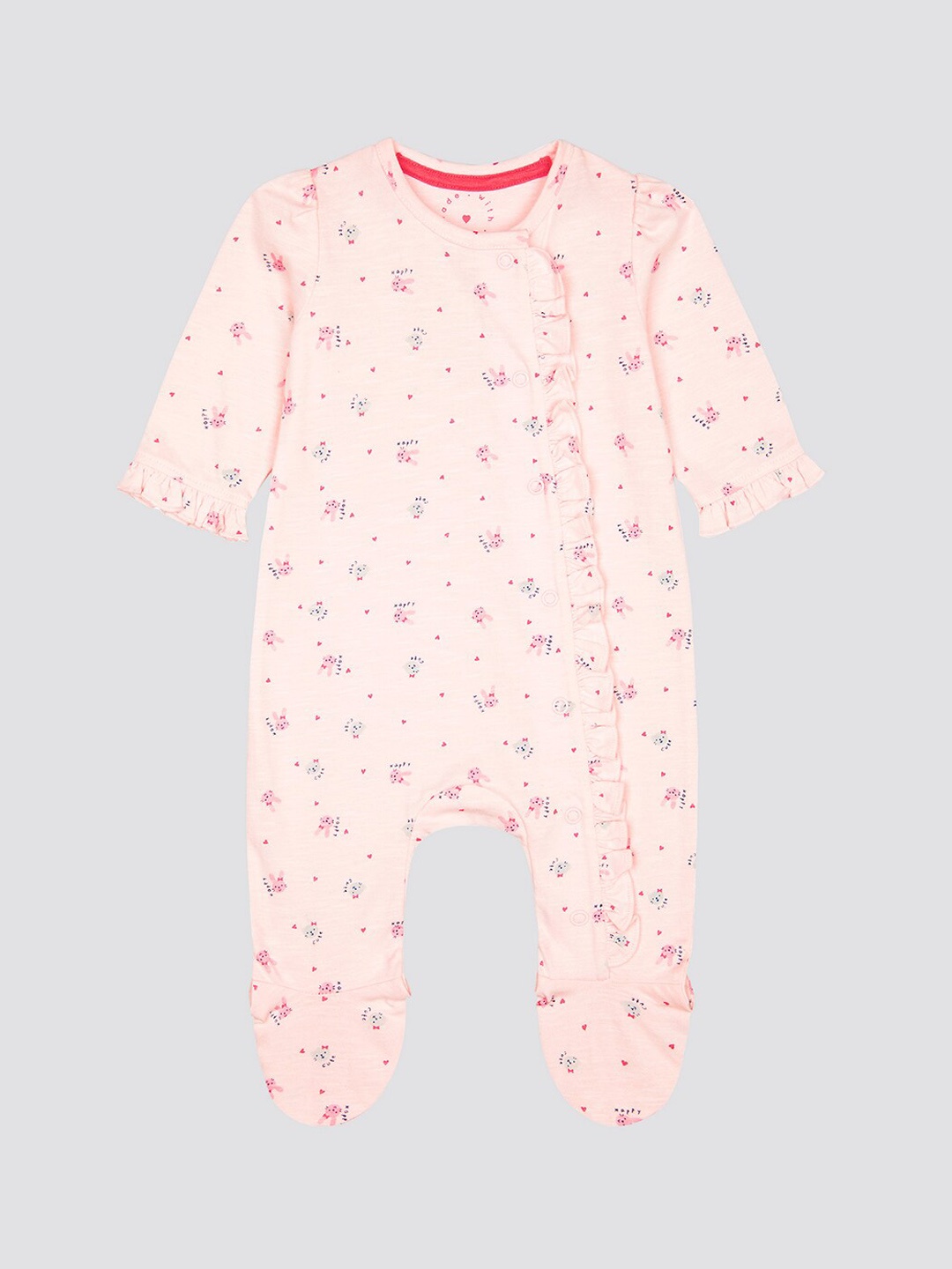 

mothercare Infants Conversational Printed Pure Cotton Sleepsuit, Pink