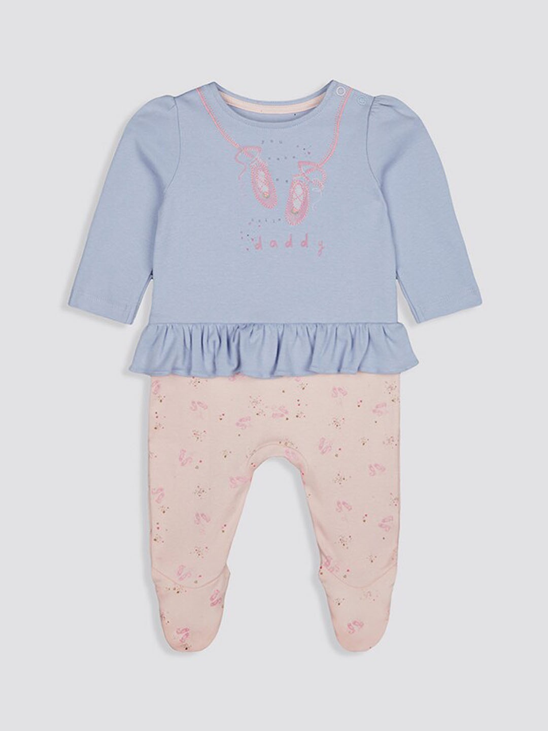 

mothercare Infants Floral Embroidered Pure Cotton Sleepsuit, Blue