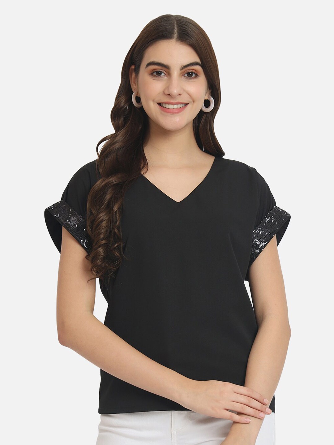 

ALL WAYS YOU V Neck Regular Top, Black