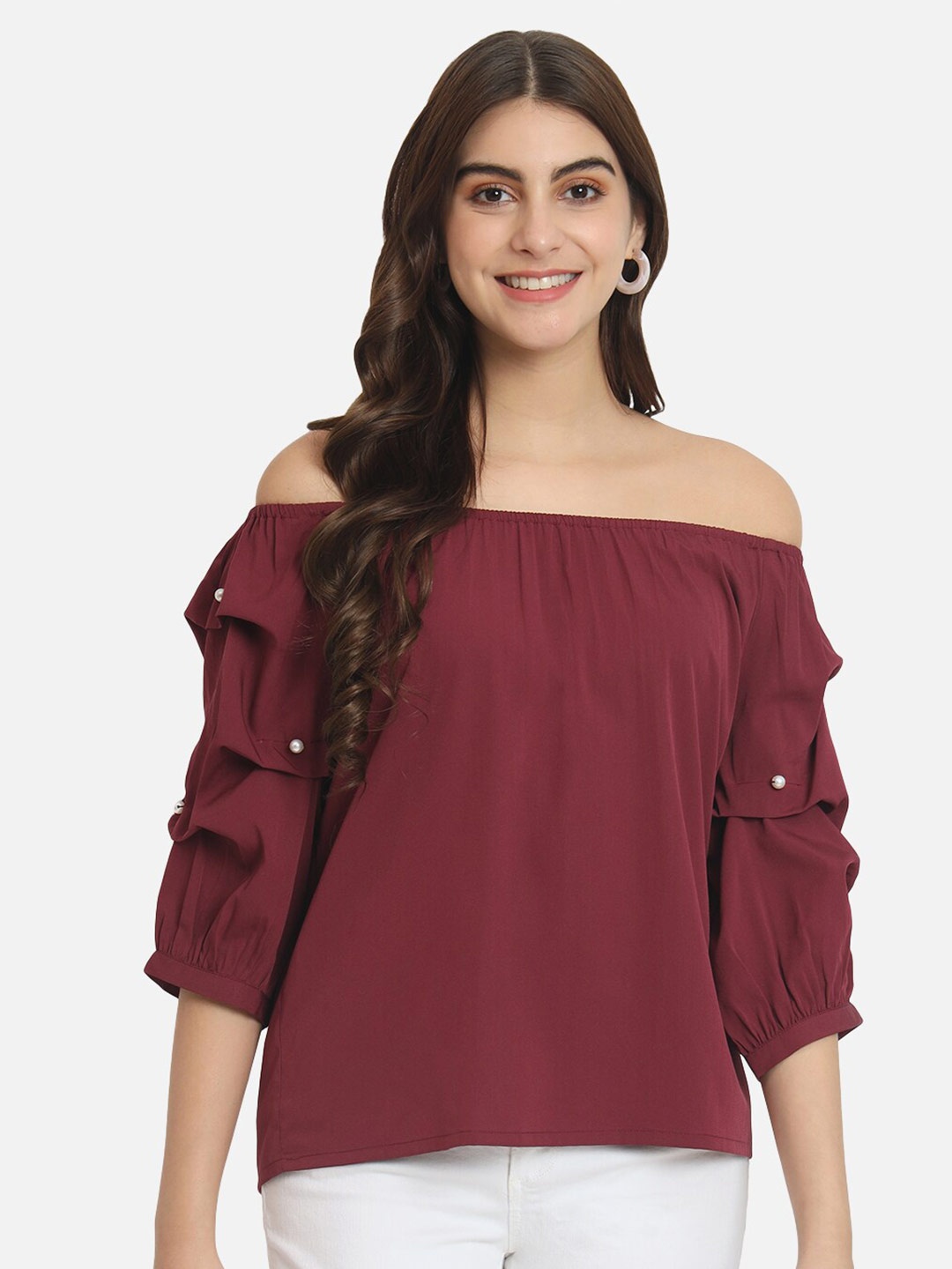 

ALL WAYS YOU Off Shoulder Regular Top, Maroon