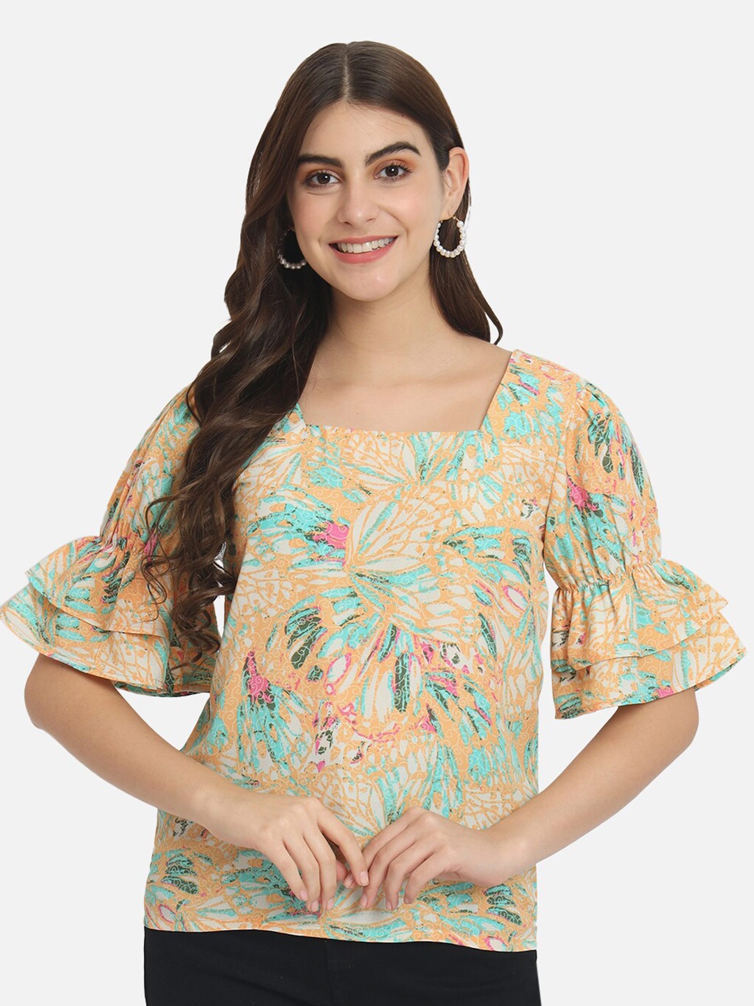 

ALL WAYS YOU Abstract Printed Regular Top, Beige