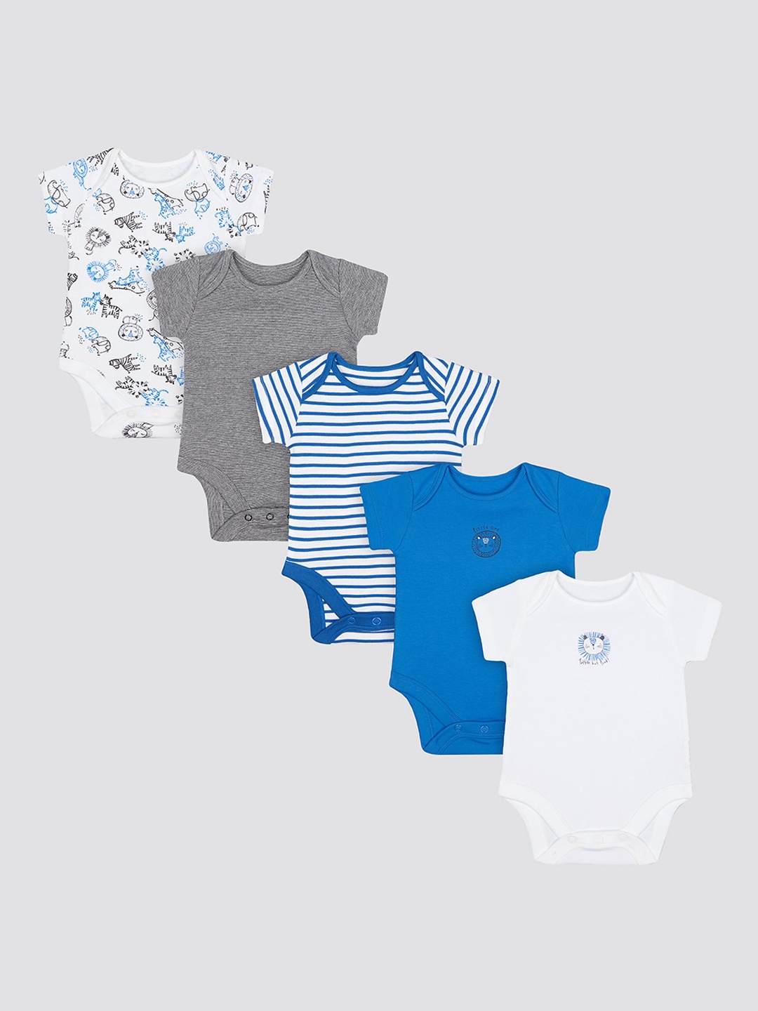 

mothercare Infant Kids Pack Of 5 Printed Cotton Bodysuits, White