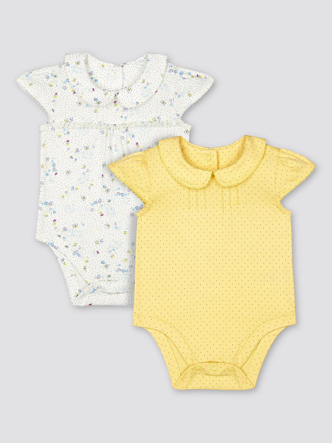

mothercare Infant Kids Pack Of 2 Printed Cotton Bodysuits, Yellow