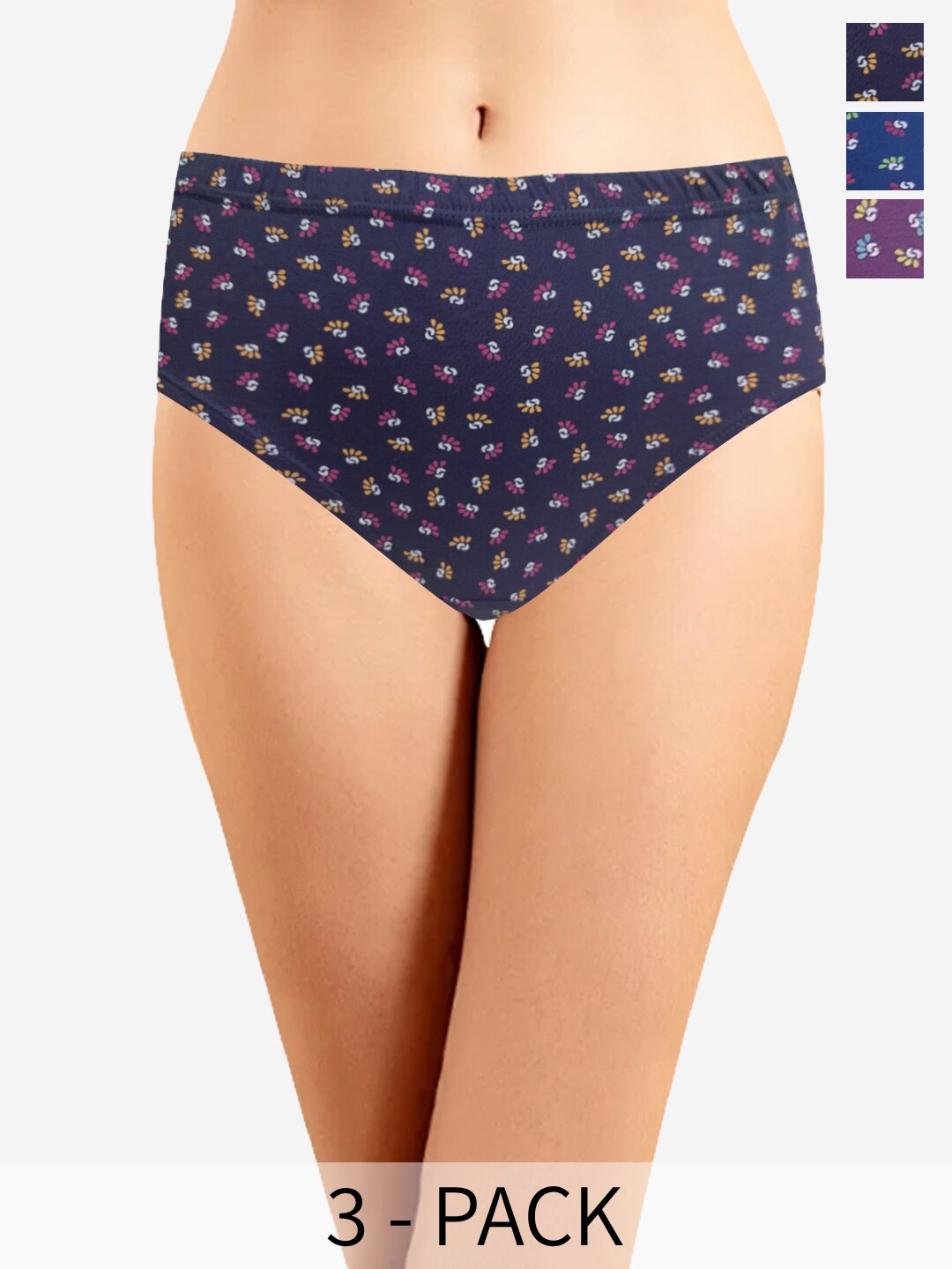 

In Care Pack Of 3 Printed Pure Cotton Hipster Briefs, Purple
