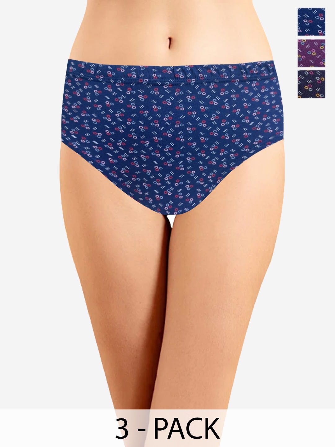 

In Care Pack Of 3 Printed Pure Cotton Hipster Briefs, Blue